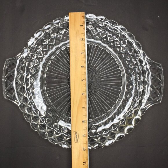 Vintage Anchor Hocking Waterford Waffle Glass Serving Platter Plate 10" Handles - Picture 7 of 8
